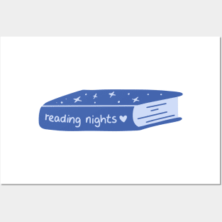 reading nights blue, magic book with stars sticker Posters and Art